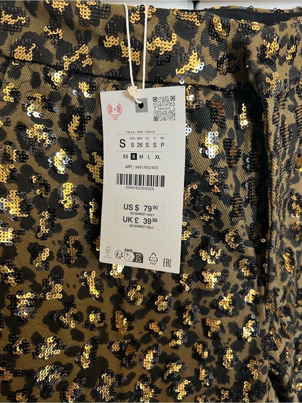 NWT Zara Animal Print Sequin Straight Leg Pants Size S - Picture 4 of 5